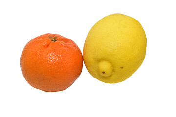 Ripe, juicy lemon and orange isolated on PNG background.