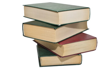Tall stack of thick books on PNG background, clipping path.