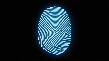 A glowing blue digital fingerprint on a dark background, representing security and identity. - Powered by Adobe