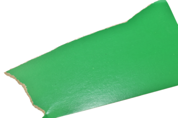 Strips and pieces of hand-torn green cardboard lie on a PNG background.