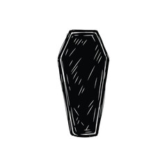 Hand Drawn Black Coffin Illustration Icon Sketch.