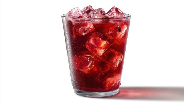 Refreshing red iced drink with condensation in glass
