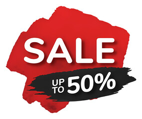 Sale banner with red brush stroke up to 50 off promotional vector design for advertising