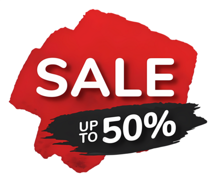 Sale banner with red brush stroke up to 50 off promotional vector design for advertising