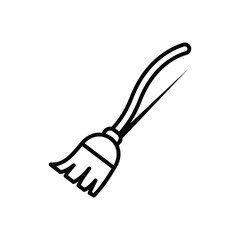 Handheld broom with curved handle line drawing.