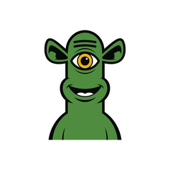 Green One Eyed Cyclops Cartoon Character Illustration.
