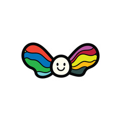 Smiling Face With Colorful Rainbow Wings Emblem.