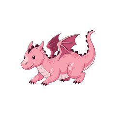 Cute Pink Cartoon Dragon Character With Small Wings.
