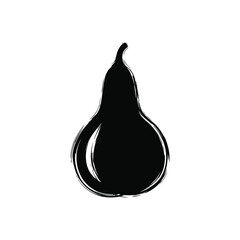 Hand drawn black pear silhouette with stem.