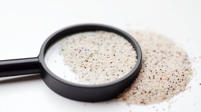 psyllium. A cluster of psyllium seeds under magnification, showing their gel-like coating on a white background. gardening catalogs, home-decor guides, designed for gardening and botanical catalogs.