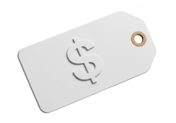 Price tag label with dollar sign currency symbol in transparent background
