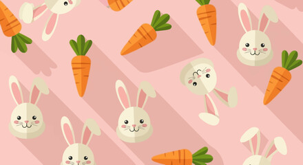 Cute rabbits and carrots are repeated in an easter pattern.