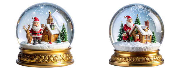 Elegant Christmas Snow Globe with Holiday Figurines PNG Cutout