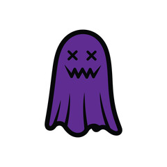 Purple Cartoon Ghost Character With Crossed Out Eyes.