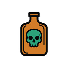 Amber Glass Bottle With Green Skull Poison Symbol.