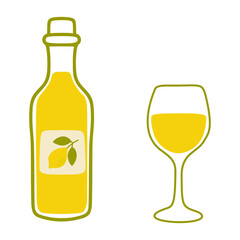 Limoncello bottle and glass representing italian tradition