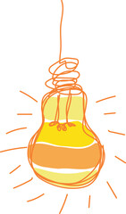 Hand-Drawn Glowing Light Bulb Scribble Doodle Vector