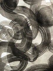 ink-wash swirling cloud painting, monochrome banner-size illustration