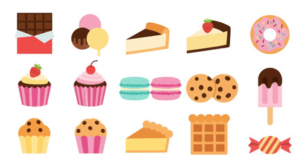 Assortment of colorful desserts isolated on white background for various uses