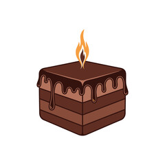 Chocolate Layered Cube Cake With Candle Flame.