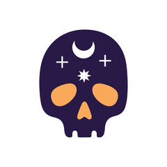 Flat Stylized Skull Icon with Occult Symbols.
