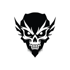 Black Stylized Skull Emblem With Sharp Features.