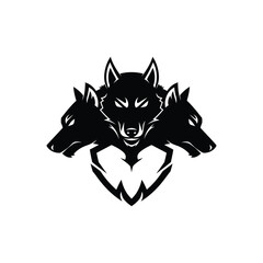 Black Three Headed Wolf Emblem Logo Silhouette.