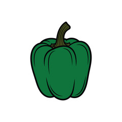 Illustrated Green Bell Pepper Vegetable on White.