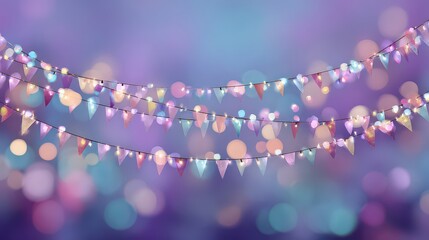 Festive String Lights and Pennants on a Blurred Background