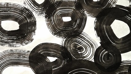 hand-drawn brush strokes, abstract artistic illustration, ink-drawn round bubble shapes, banner size illustration