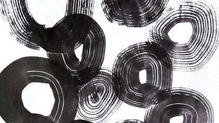 hand-drawn brush strokes, abstract artistic illustration, ink-drawn round bubble shapes, banner size illustration