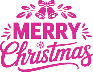 Merry Christmas Typography with Pink Bells and Snowflake Vector Illustration