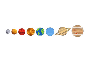 Cartoon Solar System Planets: Mercury, Venus, Earth, Mars, Jupiter, Saturn, Uranus, Neptune © Afif