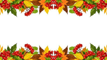Autumn leaves and berries background vector illustration for fall season designs and templates use on transparent background