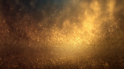 Abstract background with glowing golden particles and bokeh lights. This magical and luxurious scene is ideal for holidays, celebrations, awards, or elegant design projects.