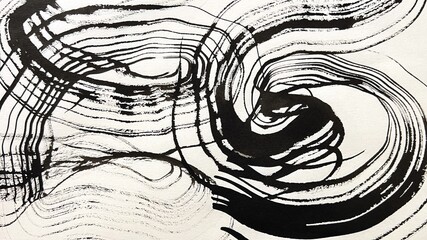 large meandering brush strokes with texture, ink-drawn banner-size background illustration, abstract hand-drawn background