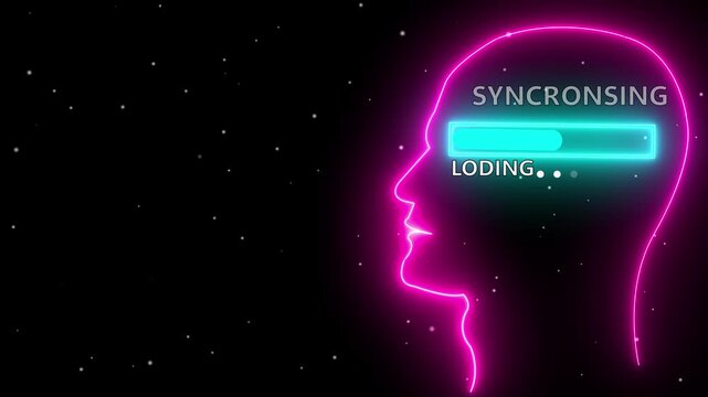 Syncronysing loading concept in human head profile. Creative thinking, strategic planning technology, and Futuristic vision. Abstract Business creativity and Innovation concept. 