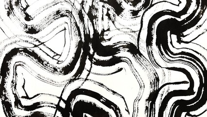 large meandering brush strokes with texture, ink-drawn banner-size background illustration, abstract hand-drawn background
