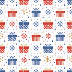 Patriotic Christmas Gift Pattern - Red, White, and Blue Seamless Background