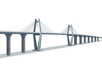 Fototapeta premium Modern Cable-Stayed Bridge with H-Shaped Towers and Concrete Piers