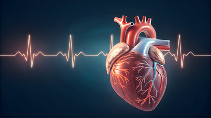 Anatomical heart with glowing pulse, representing health, vitality, and medical breakthroughs for healthcare advertising and educational resources