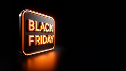 Leuchtende Neon-Schrift BLACK FRIDAY in orange auf dunklem Hintergrund