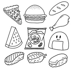 Cute Food Clipart Bundle, line art Kawaii style