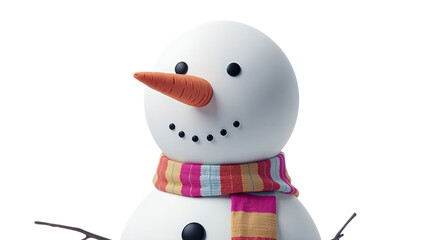 Frosty Snowman figurine illustration featuring red scarf and carrot nose, festive Christmas holiday winter character artwork, logo, vector design, png file, isolated on white