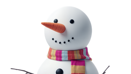 Frosty Snowman figurine illustration featuring red scarf and carrot nose, festive Christmas holiday winter character artwork, logo, vector design, png file, isolated on white