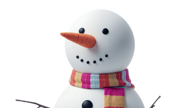 Frosty Snowman figurine illustration featuring red scarf and carrot nose, festive Christmas holiday winter character artwork, logo, vector design, png file, isolated on white - Powered by Adobe