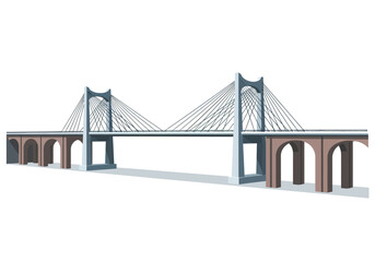 Cable-Stayed Bridge with Arched Supports, Vector Illustration