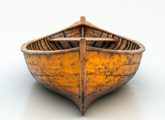 Fototapeta premium Hyperrealistic Detailed Longboat Isolated on White Background with Textured Wooden Finish and Structural Design