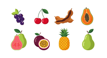 Assortment of vibrant fresh fruits isolated on white background for design