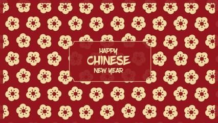 Floral Chinese New Year Greeting Poster with Seamless Plum Blossom Pattern

